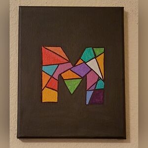 Abstract Letter M Initial Acrylic Painting On Canvas Home Decor 8x10"